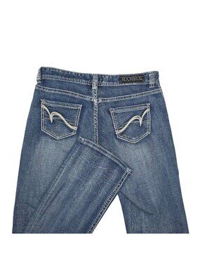 Rock & Roll Cowgirl Women Boyfriend Jeans 28x34 Dark Wash Denim Mid Rise Bootcut
